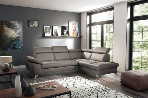 CANAPEA MODULARĂ piele nămol  - nămol/culoare crom, metal/piele (252/197cm) - Celina
