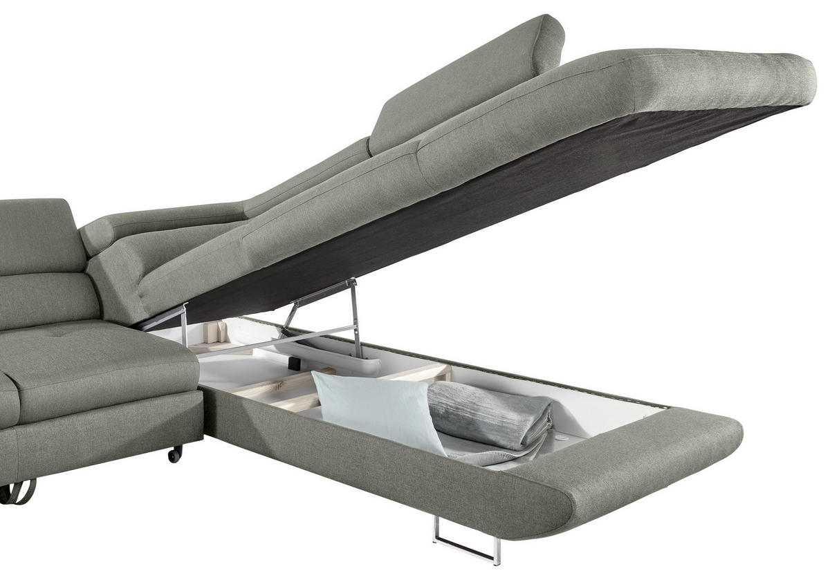 ECKSOFA in Webstoff Grau  - Grau, Design, Textil/Metall (280/235cm) - Hom`in