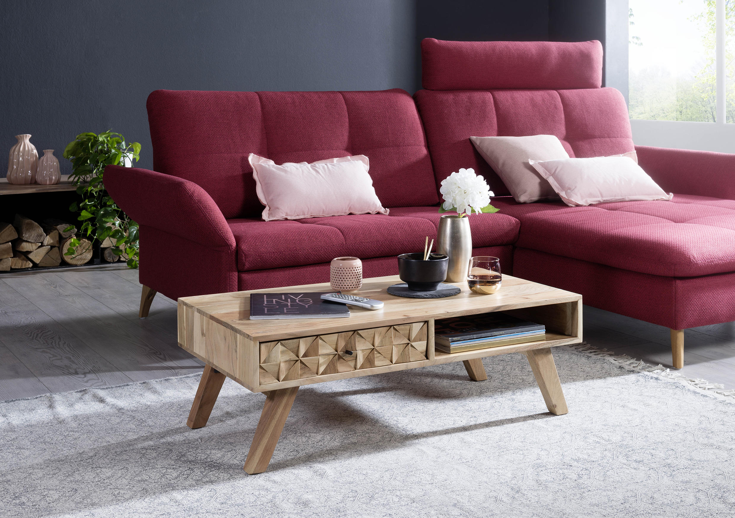 COUCHTISCH in Holz 95/50/35 cm  - Schwarz/Akaziefarben, Design, Holz (95/50/35cm) - MID.YOU