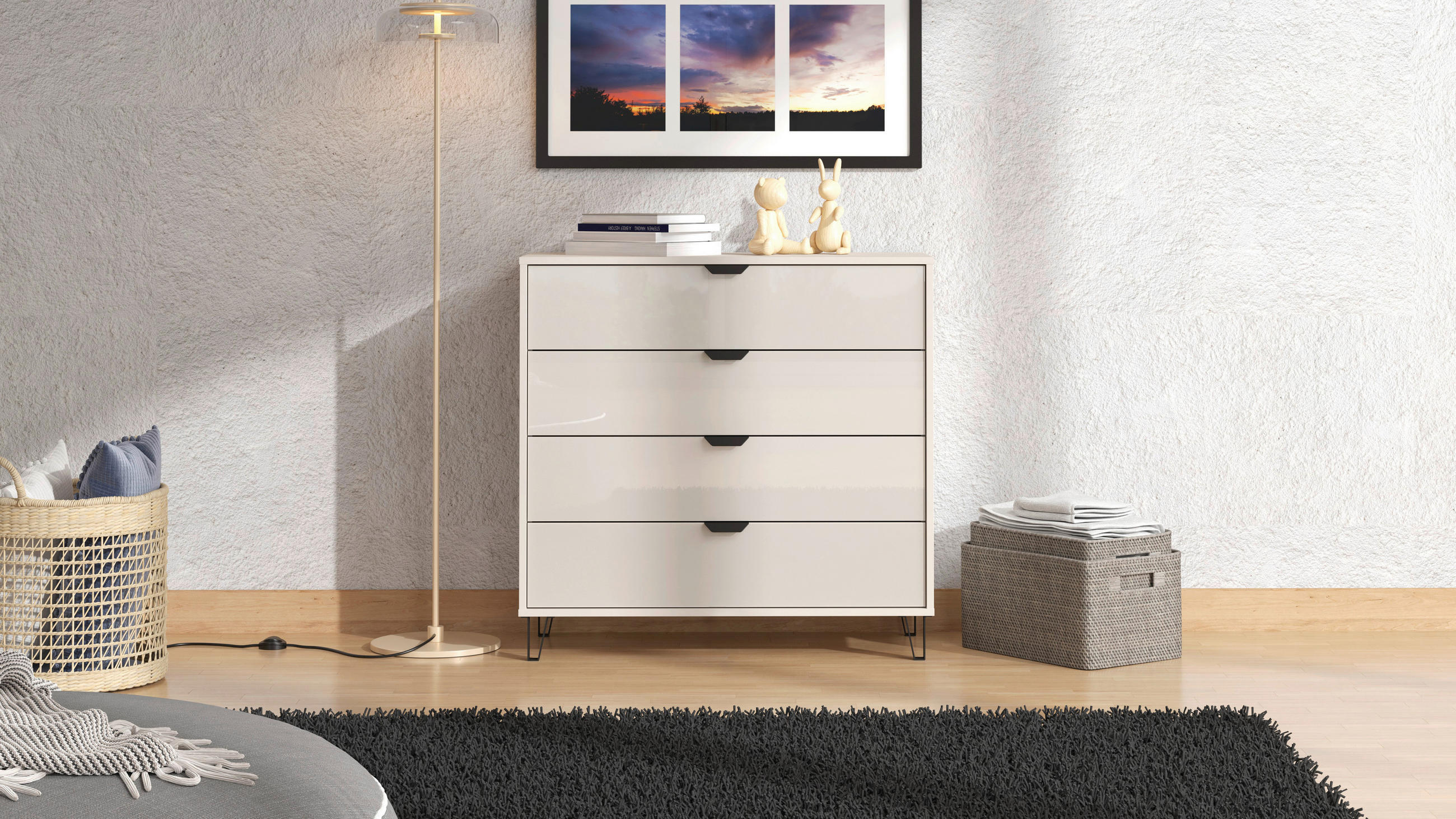 KOMÓD 93/90/40 cm  - kasmírszínű, Konventionell, faalapú anyag/Üveg (93/90/40cm) - Ti'me