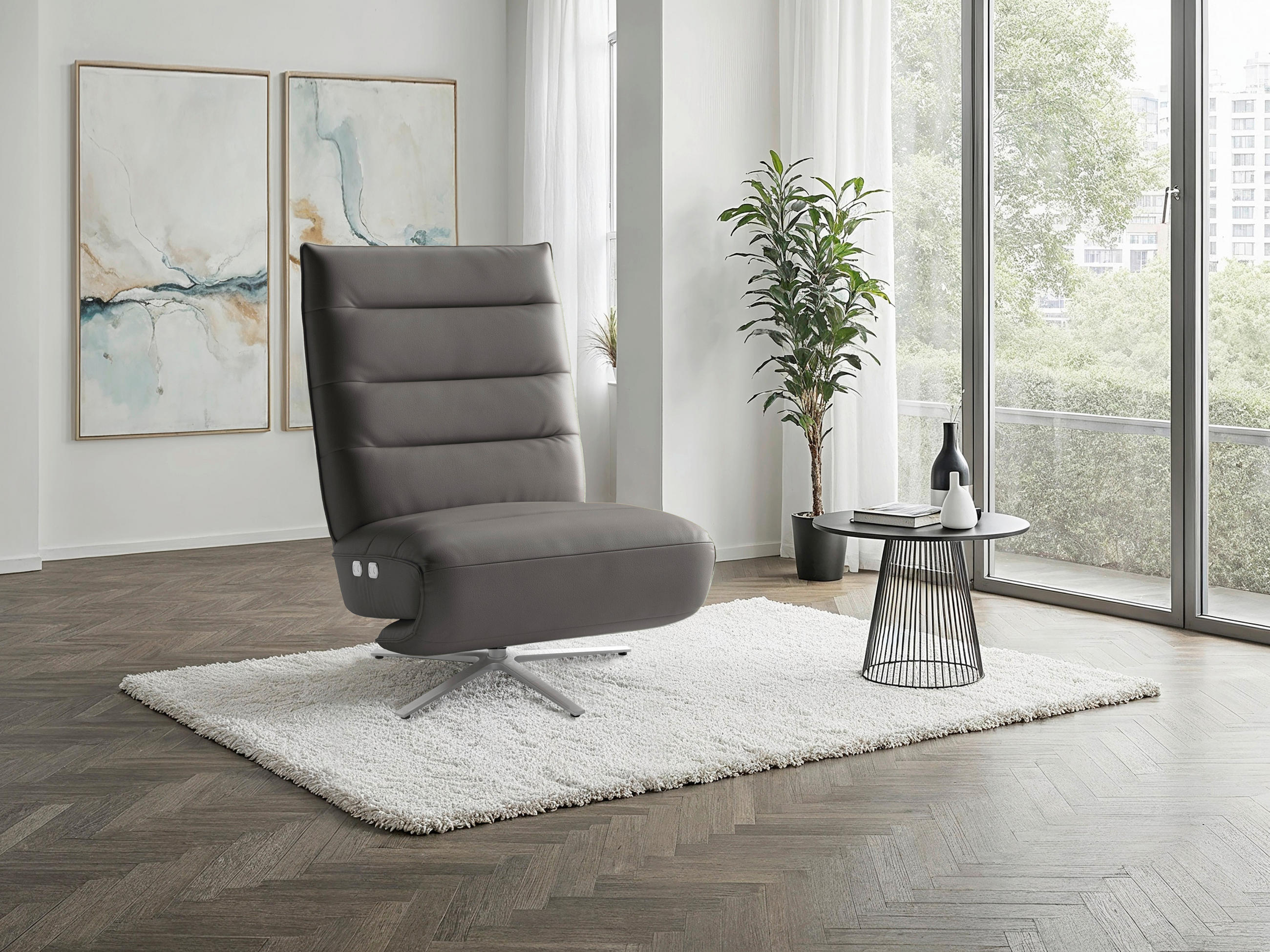 RELAXSESSEL Leder Mokka  - Silberfarben/Mokka, Basics, Leder/Metall (80/109/98cm) - Sit & More