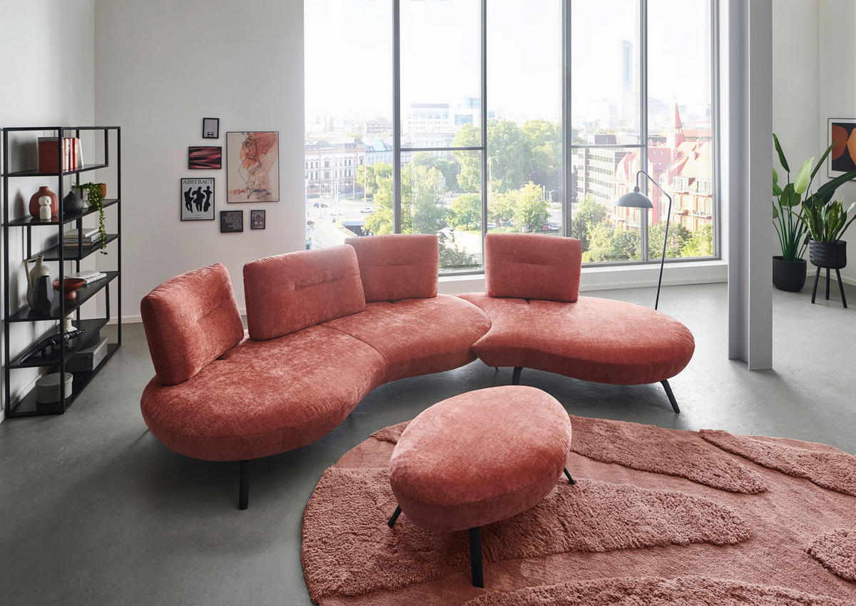 BIGSOFA Flachgewebe Rot  - Rot/Schwarz, Design, Textil/Metall (456/93/138cm) - Moderano