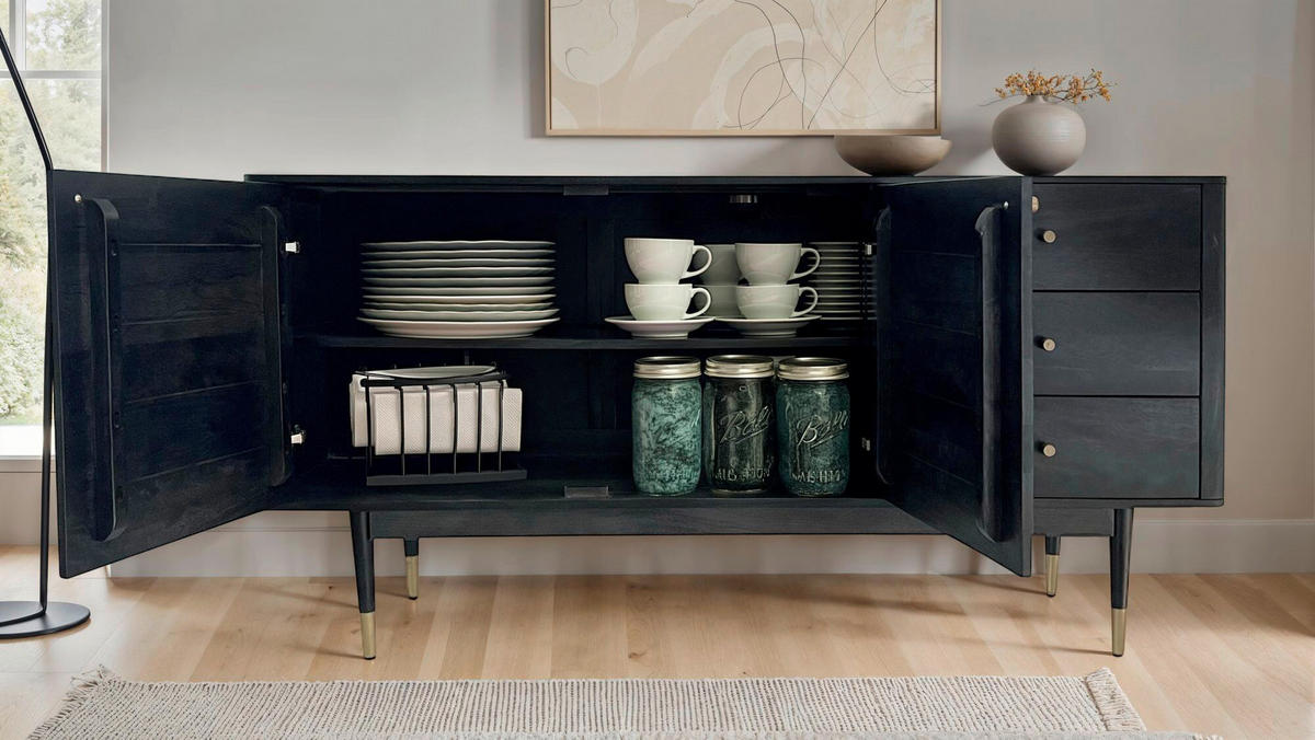 SIDEBOARD 160/81/42 cm  - svart/guldfärgad, Natur, metall/trä (160/81/42cm) - Livetastic
