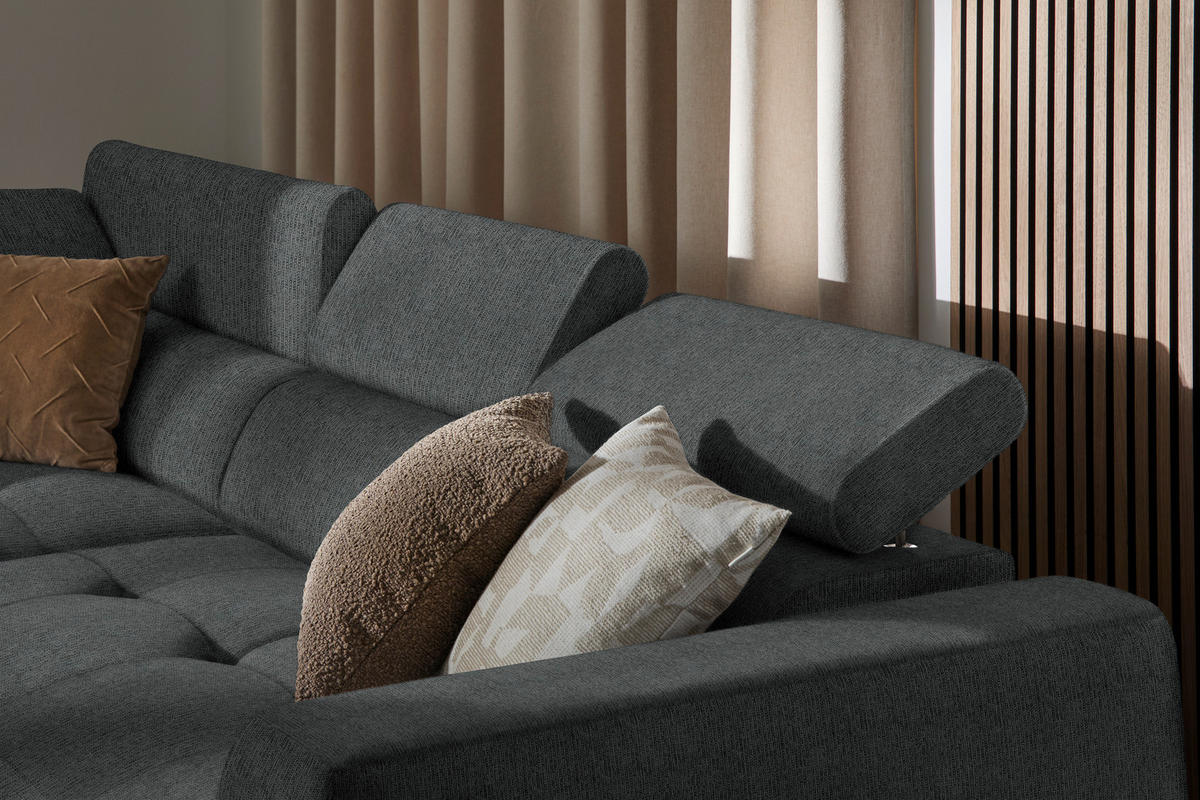 ECKSOFA in Struktur Anthrazit  - Anthrazit/Schwarz, Design, Kunststoff/Textil (205/284cm) - MID.YOU