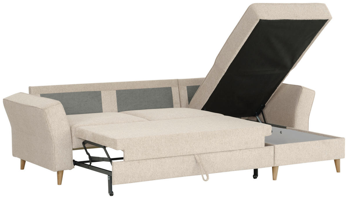 ECKSOFA in Flachgewebe Creme  - Eichefarben/Creme, Konventionell, Holz/Textil (265/159cm) - Carryhome