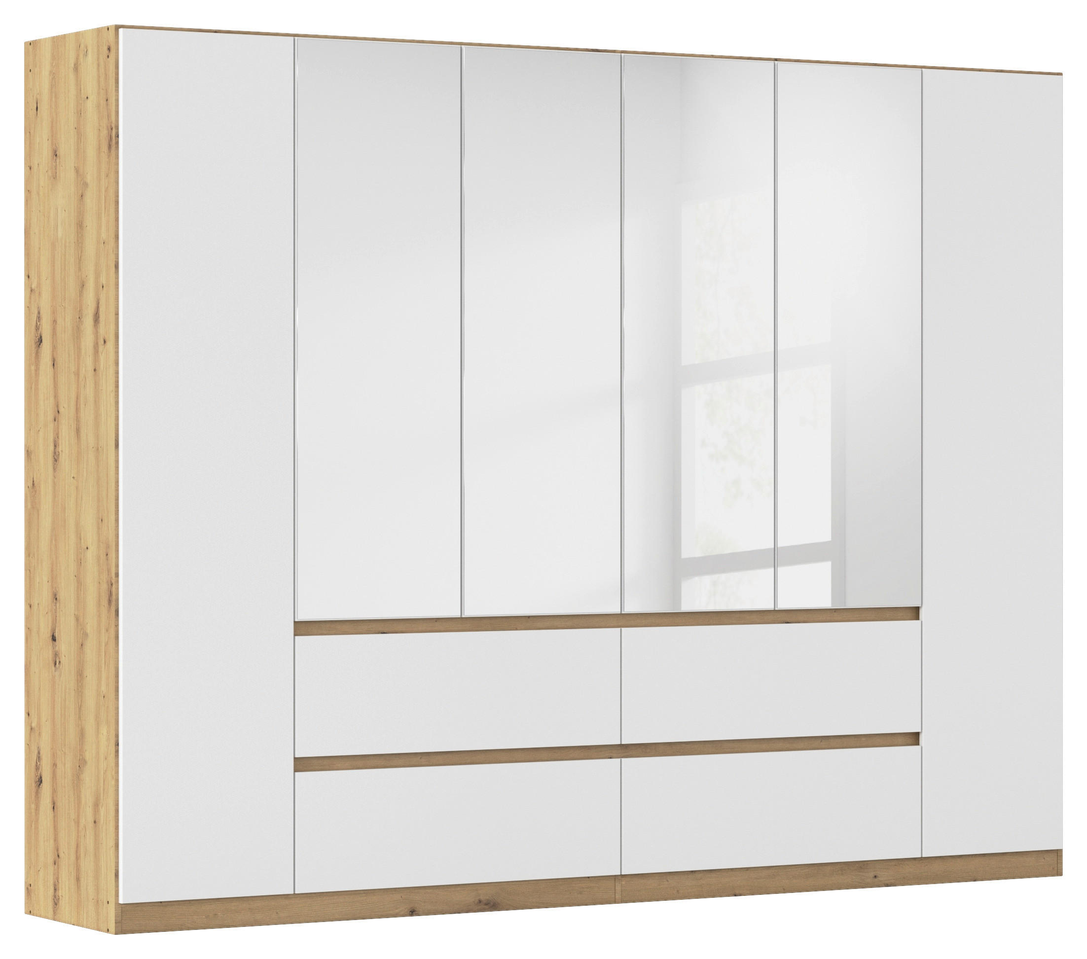 DREHTÜRENSCHRANK in Weiss, Eiche Artisan, Silberfarben  - Weiss/Silberfarben, Basics, Holzwerkstoff (271/210/54cm) - Rauch Möbel