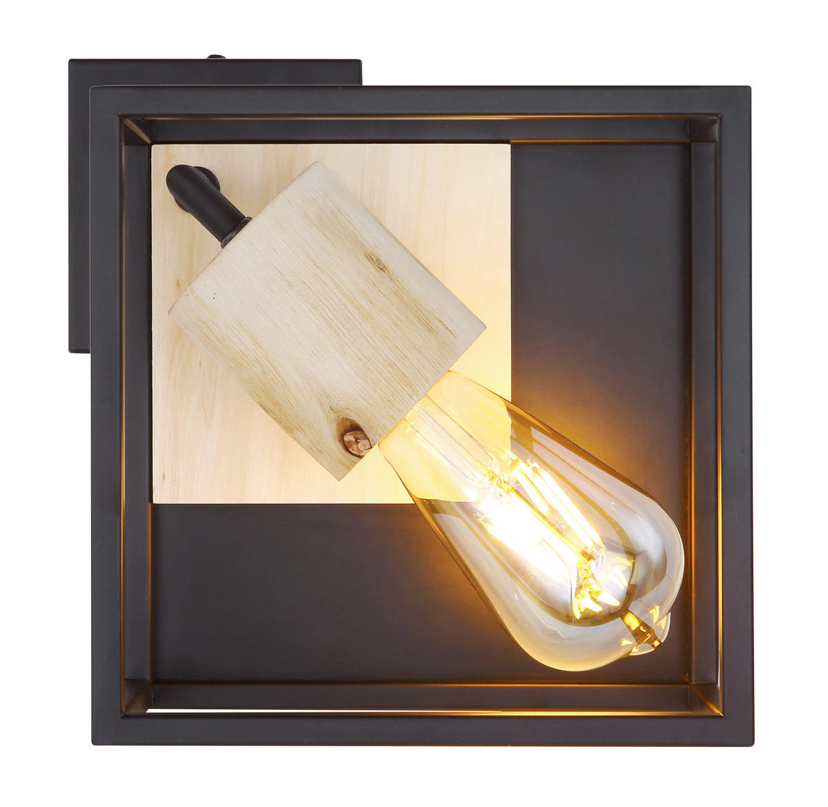 DECKENLEUCHTE Hagar 22/22/14,5 cm   - Schwarz/Naturfarben, Natur, Holz/Metall (22/22/14,5cm) - Globo