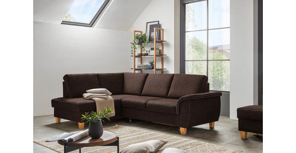 ECKSOFA in Flachgewebe Dunkelbraun  - Eichefarben/Dunkelbraun, Design, Holz/Textil (185/253cm) - Cantus