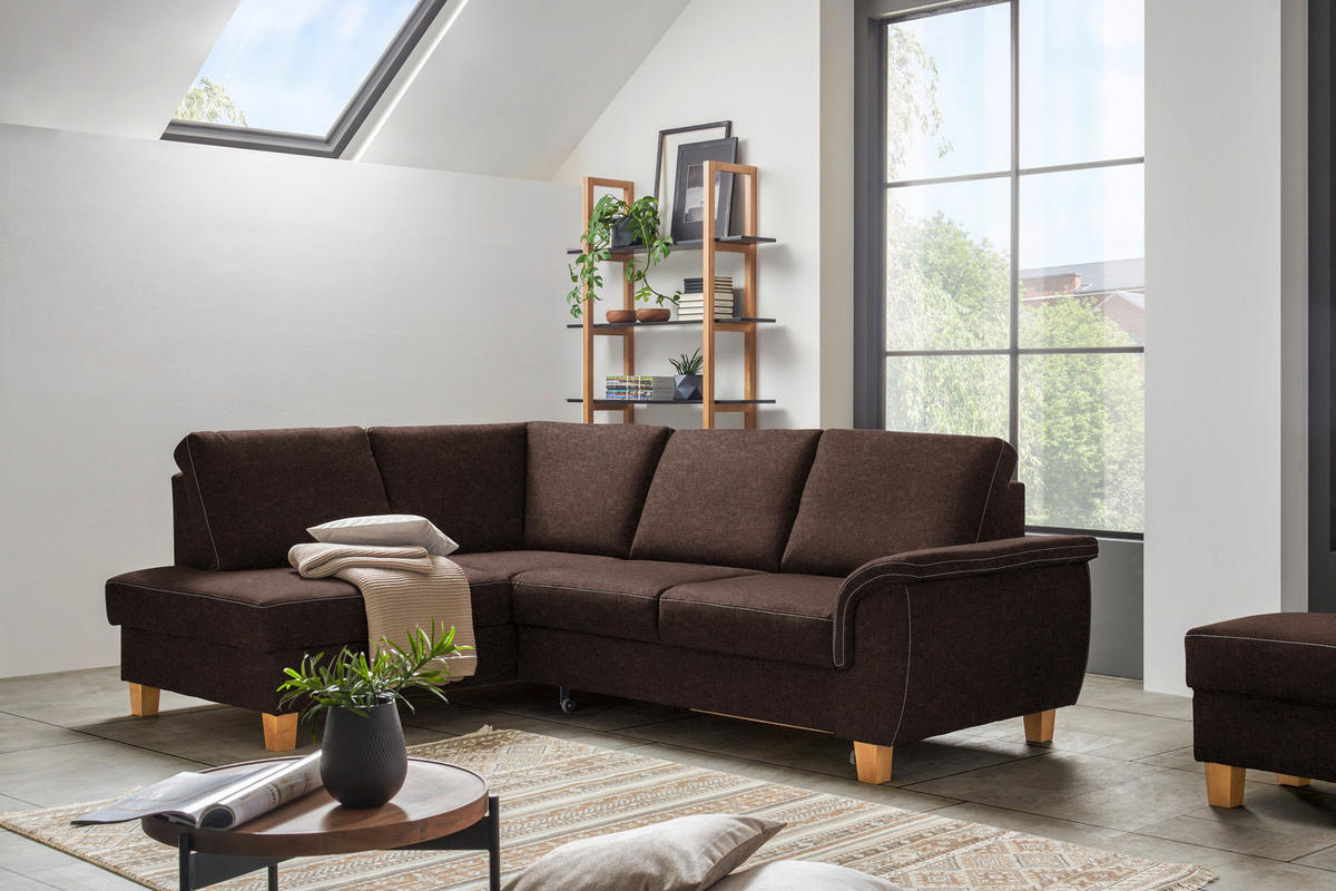ECKSOFA in Flachgewebe Braun  - Eichefarben/Braun, Design, Holz/Textil (185/253cm) - Cantus