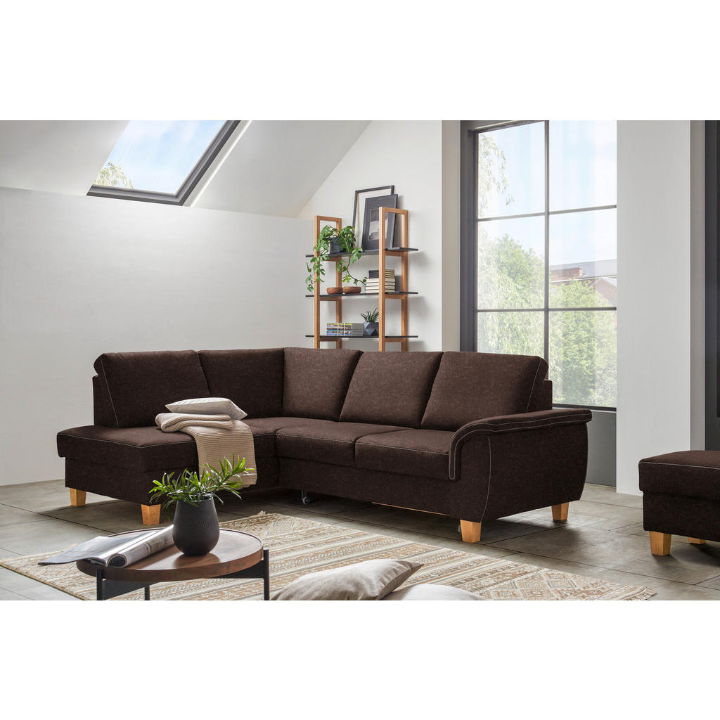 Thumbnail - Cantus Ecksofa, Braun, Textil, Eiche, Uni, 4-Sitzer, Ottomane links, L-Form, 253x185 cm, Stoffauswahl, Liegefunktion, se...