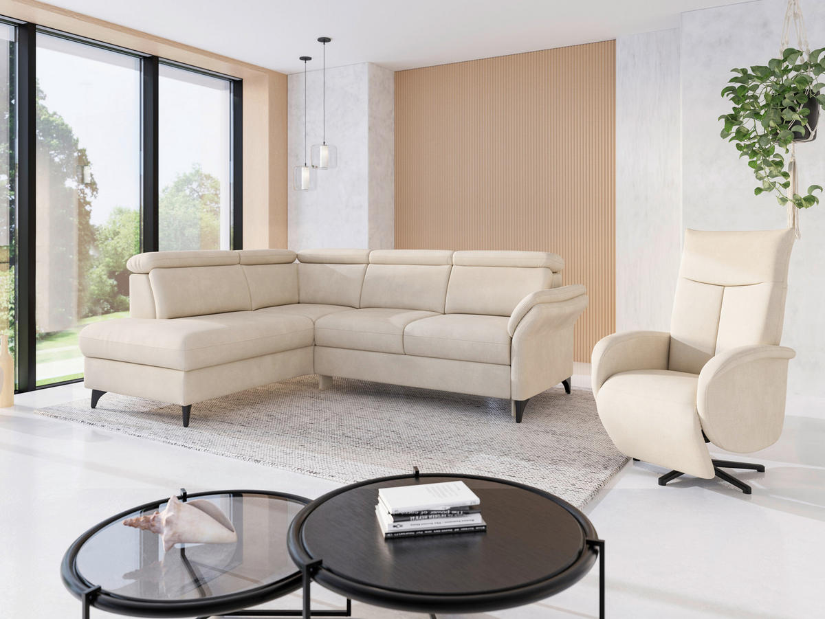 ECKSOFA GLENDALE E in Chenille Sandfarben  193/247 cm  - Sandfarben/Schwarz, KONVENTIONELL, Textil/Metall (193/247cm) - Sit & More