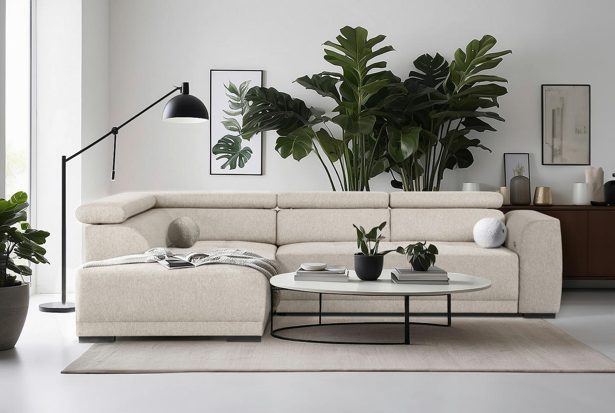 ECKSOFA Beige Struktur  - Beige/Schwarz, Design, Kunststoff/Textil (205/284cm) - Xora
