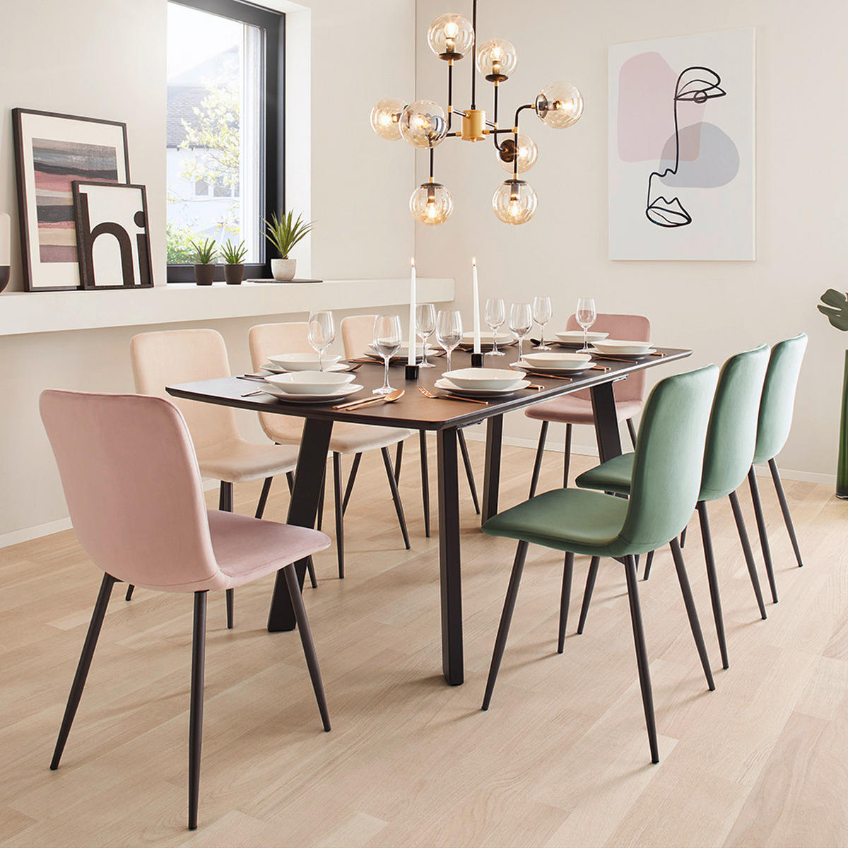 STUHL - Dunkelgrau/Rosa, MODERN, Textil/Metall (43/86/55cm) - Bessagi Home