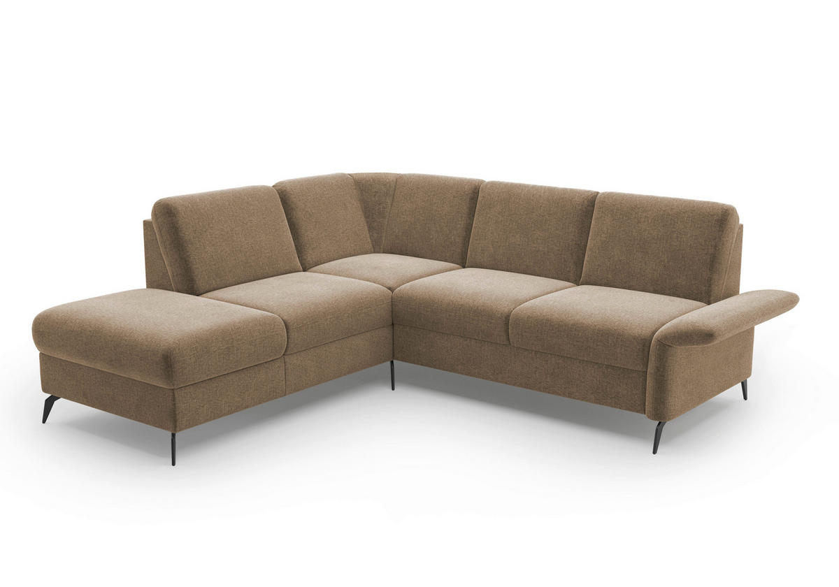 ECKSOFA ROCHELLE E Hellbraun Flachgewebe  - Hellbraun/Schwarz, KONVENTIONELL, Textil/Metall (216/240cm) - Sit & More