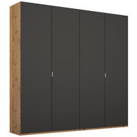 DREHTÜRENSCHRANK in Graphitfarben, Eichefarben  - Eichefarben/Alufarben, Trend, Holzwerkstoff/Metall (201/223/60cm) - Stylife