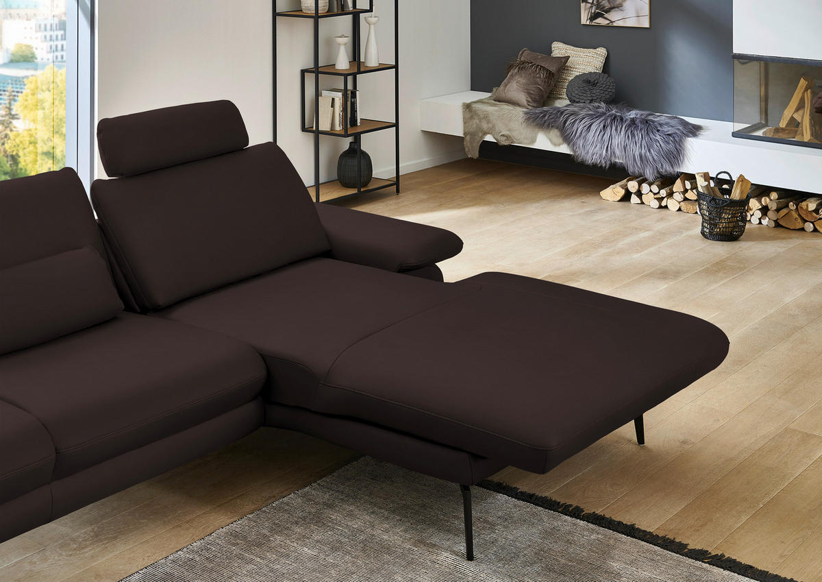 ECKSOFA in Echtleder Braun  - Schwarz/Braun, Design, Leder/Metall (310/180cm) - Dieter Knoll