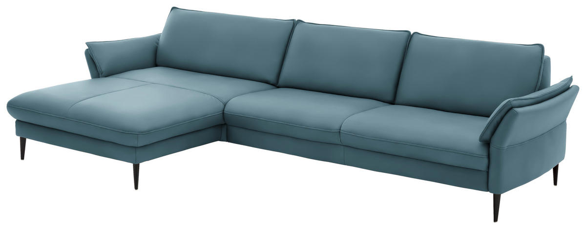ECKSOFA inkl. Funktion Blau Echtleder  - Blau/Schwarz, Design, Leder/Metall (172/334cm) - Hukla