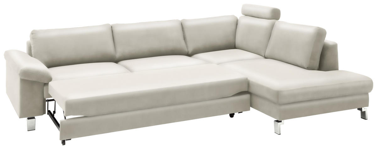 ECKSOFA in Echtleder Beige  - Chromfarben/Beige, Design, Leder/Metall (281/200cm) - Pure Home Lifestyle