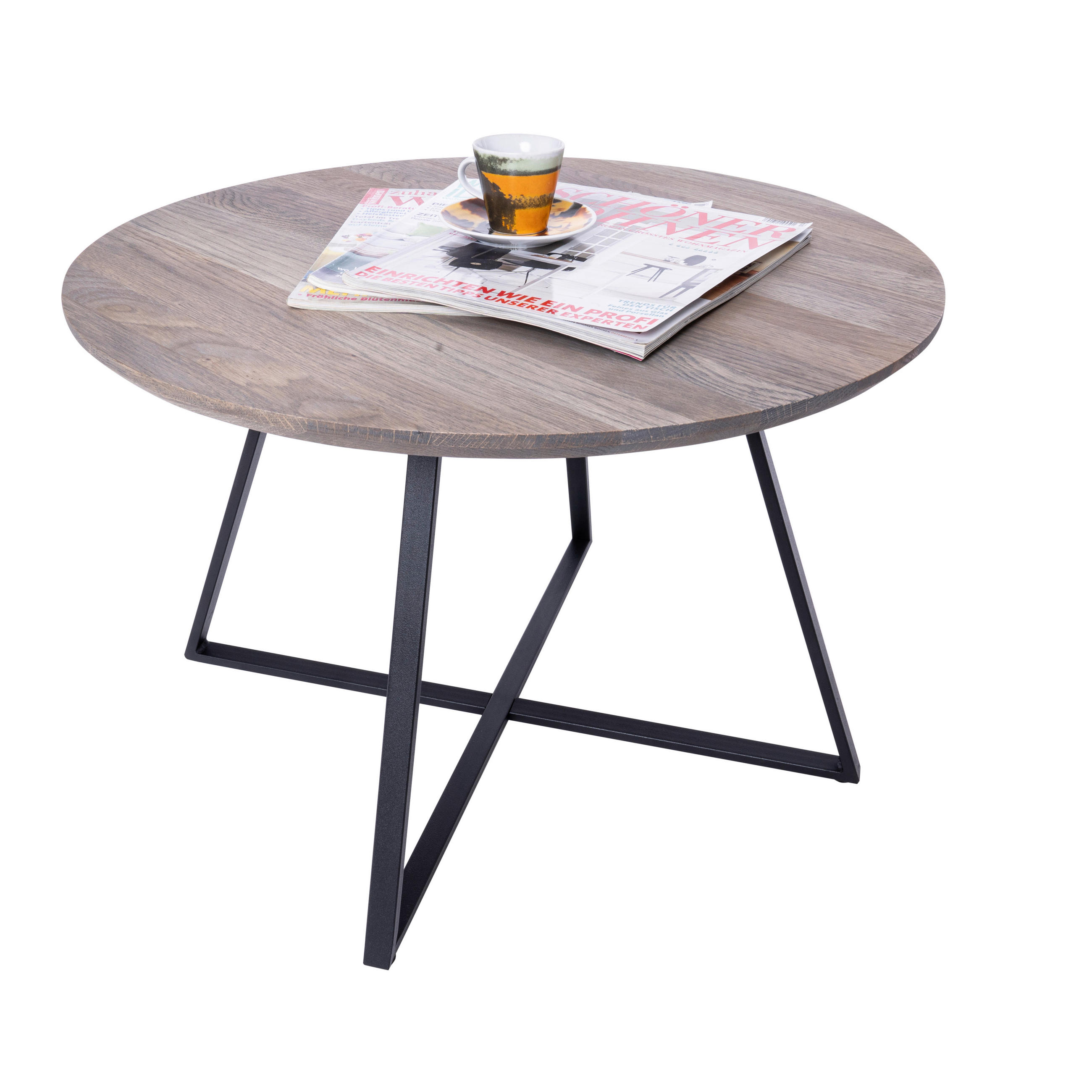 COUCHTISCH in Holz, Metall 60/60/40 cm  - Eichefarben/Schwarz, Natur, Holz/Metall (60/60/40cm) - Novel