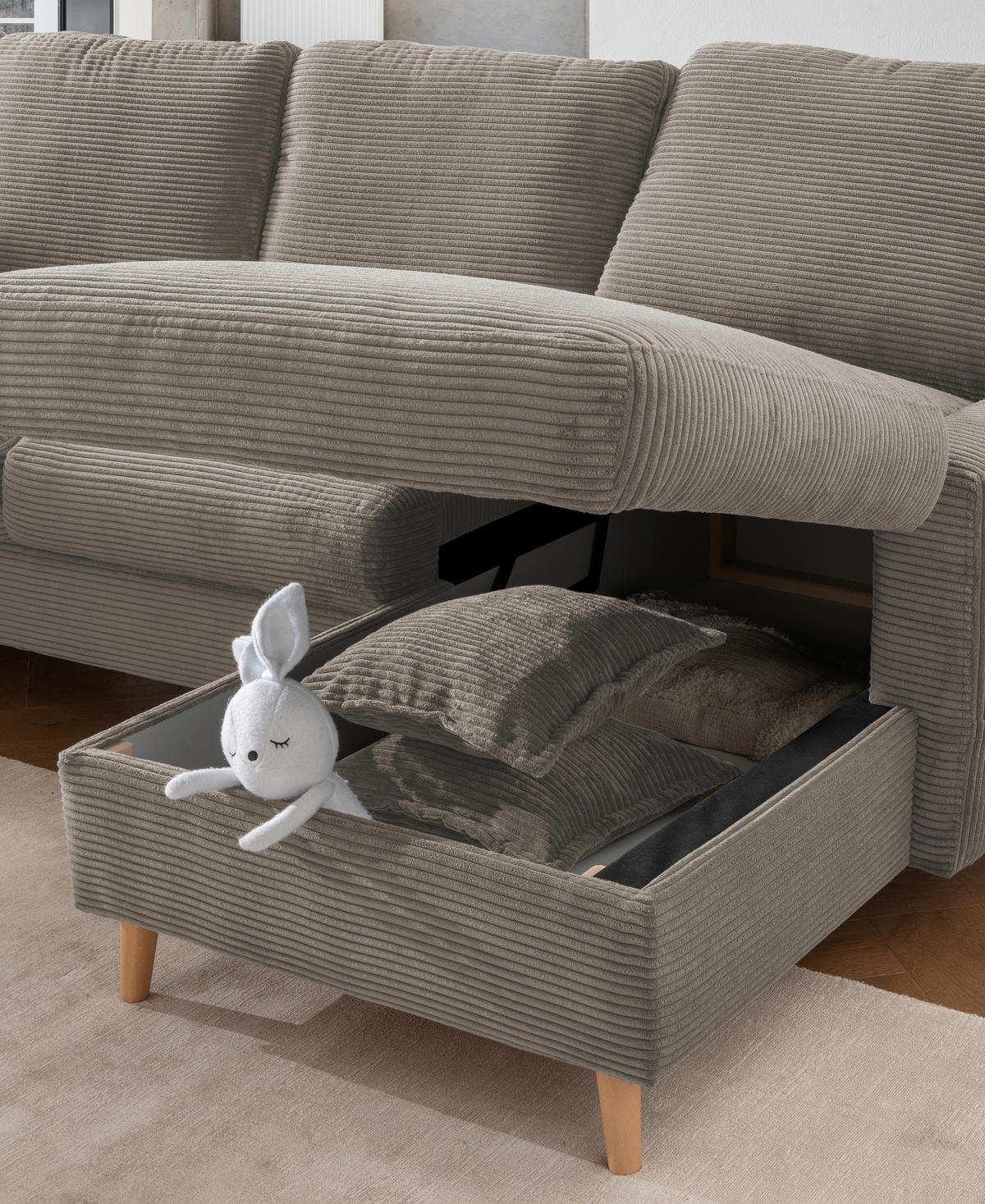 ECKSOFA Graubraun Cord  - Graubraun/Naturfarben, Design, Holz/Textil (228/150cm) - P & B
