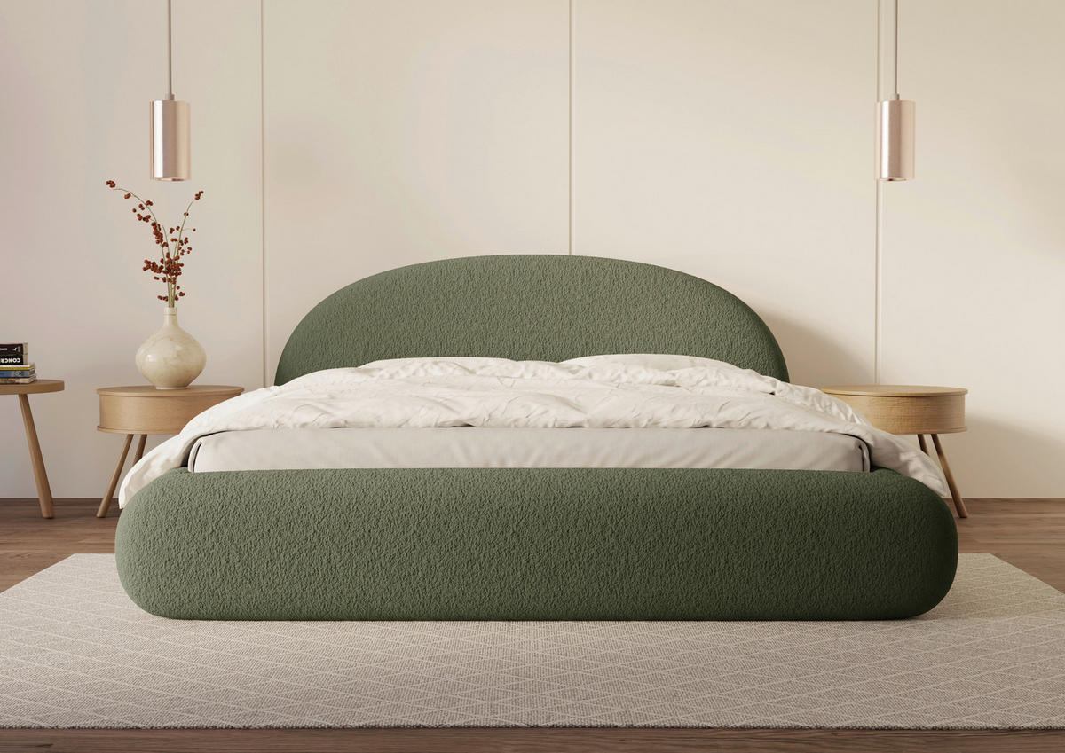 POLSTERBETT 160/200 cm,  in Grün, gepolstertes Kopfteil, Lattenrost, Bettkasten,  - Schwarz/Grün, Design, Holz/Textil (160/200cm) - Chameo