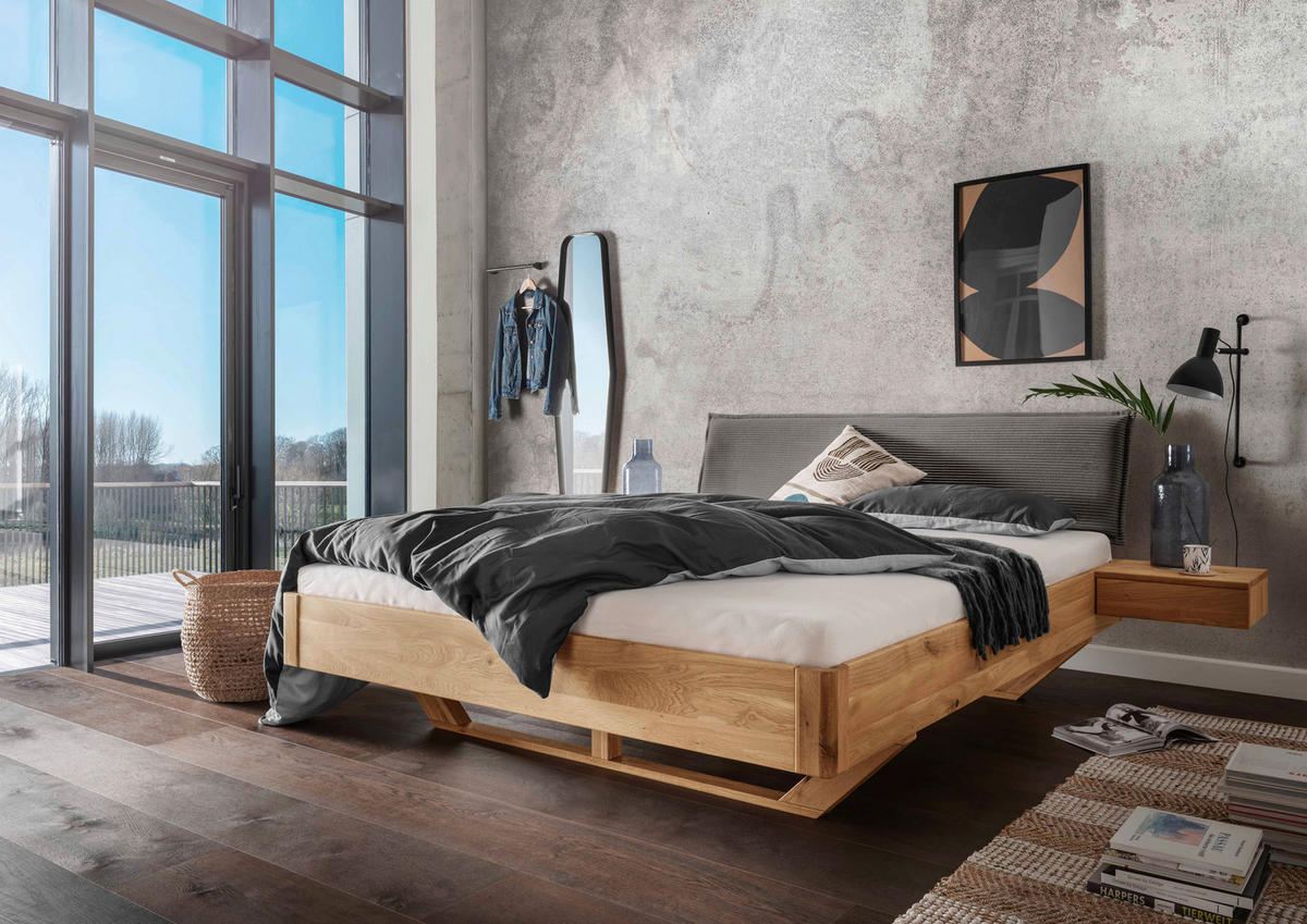 BALKENBETT 140/200 cm  in Grau, Wildeiche  - Wildeiche/Anthrazit, Natur, Holz/Textil (140/200cm) - Linea Natura