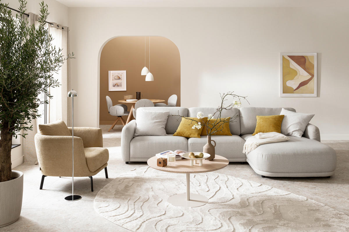 ECKSOFA  in Chenille Naturfarben  318/188 cm  - Schwarz/Naturfarben, Design, Kunststoff/Textil (318/188cm) - Schöner Wohnen