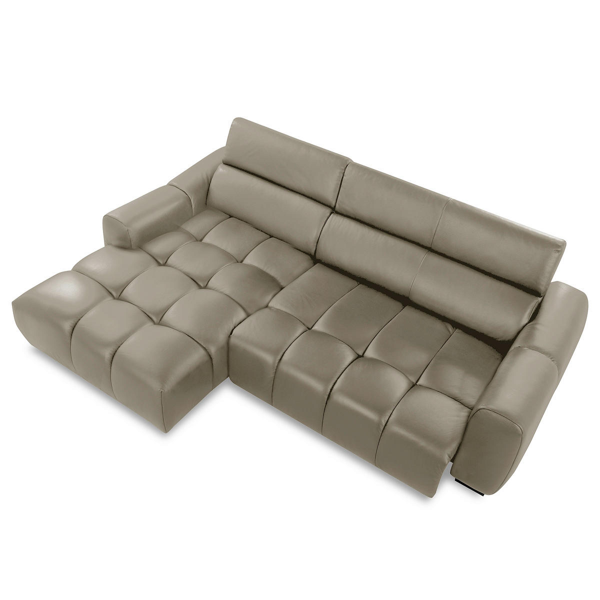 ECKSOFA AVEIRO Taupe Echtleder Bettkasten, Kopfteilverstellung, Sitzvorzug  - Taupe/Schwarz, Design, Leder/Kunststoff (177/274cm) - Livetastic