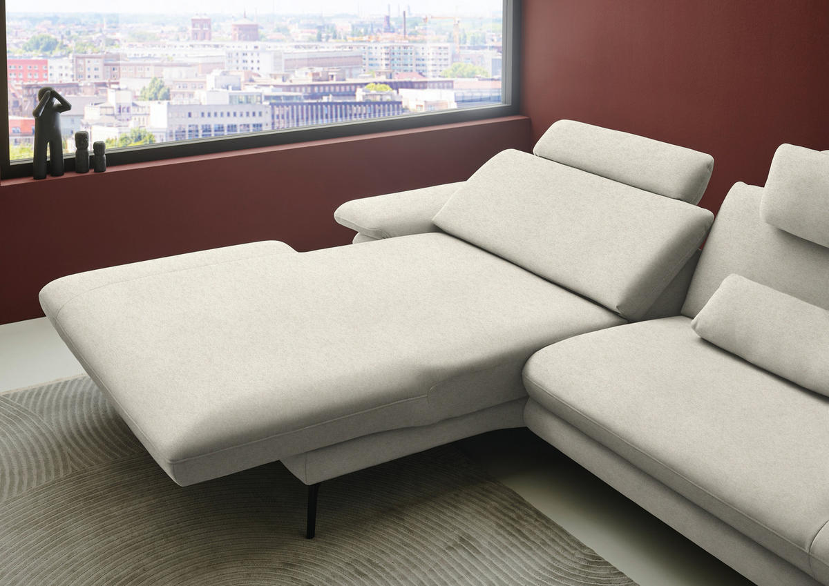 ECKSOFA Chenille, Flachgewebe Naturfarben  - Schwarz/Naturfarben, Design, Textil/Metall (180/284cm) - Dieter Knoll