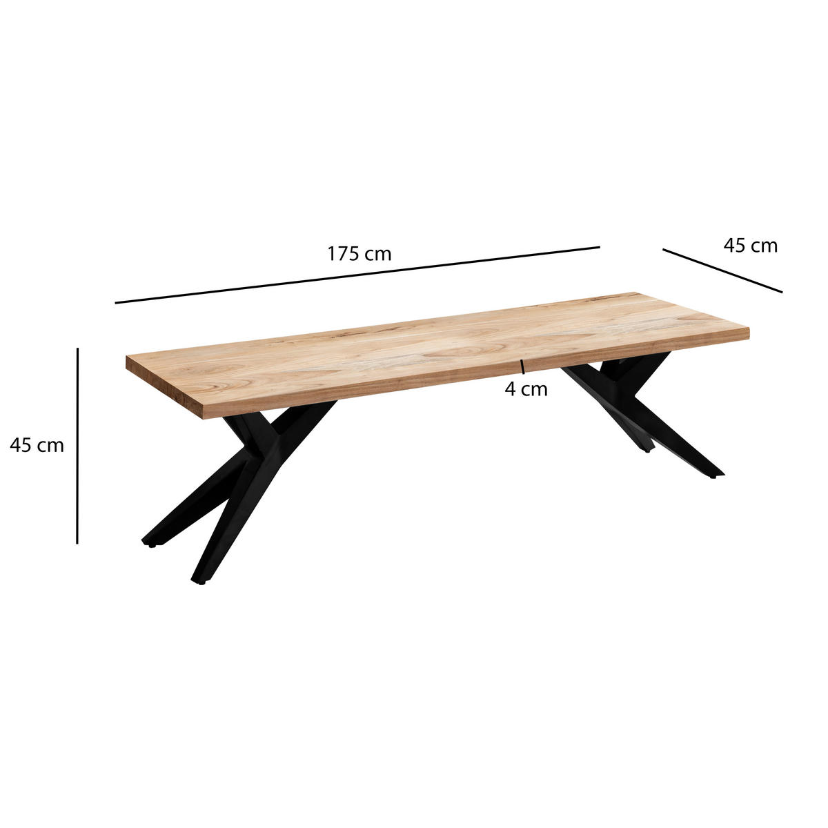 Bancă 175/45/45 cm  - negru/culoare lemn acacia, Design, lemn/metal (175/45/45cm) - MID.YOU