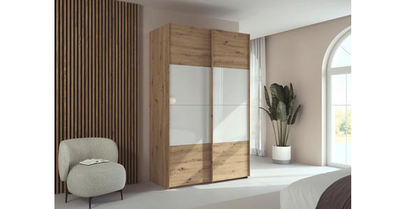 SCHWEBETÜRENSCHRANK 137/223/68 cm 2-türig Weiß, Eiche Artisan  - Eichefarben/Weiß, Design, Glas/Holzwerkstoff (137/223/68cm) - Xora
