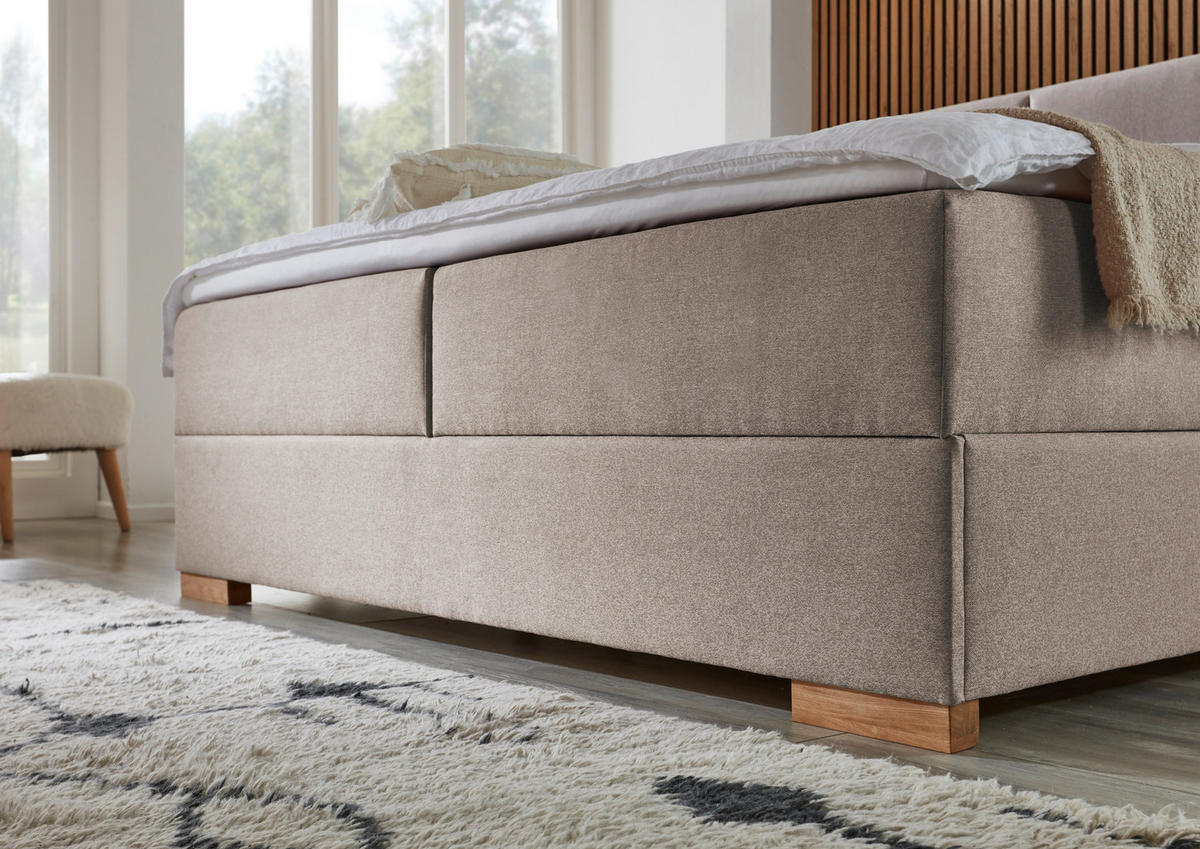 BOXSPRINGBETT 180/200 cm  in Taupe  - Taupe/Eichefarben, Basics, Holz/Textil (180/200cm) - home24