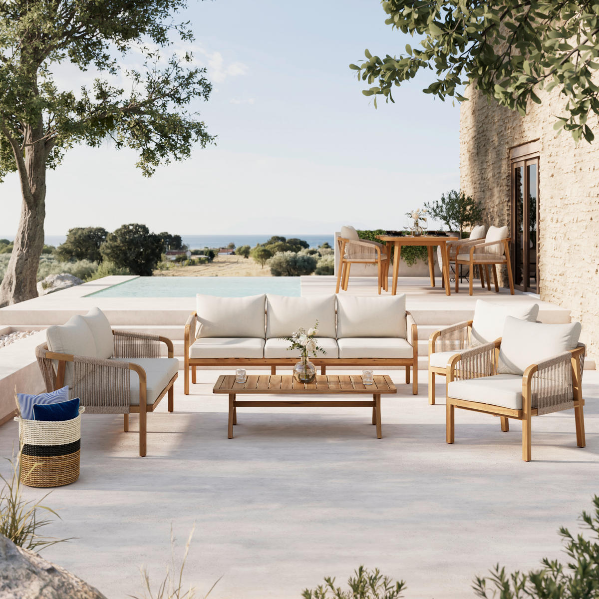 LOUNGEGARNITUR   203,5/69/79,5 cm Akazie massiv  - Beige/Akaziefarben, Natur, Holz (203,5/69/79,5cm) - Ambia Garden