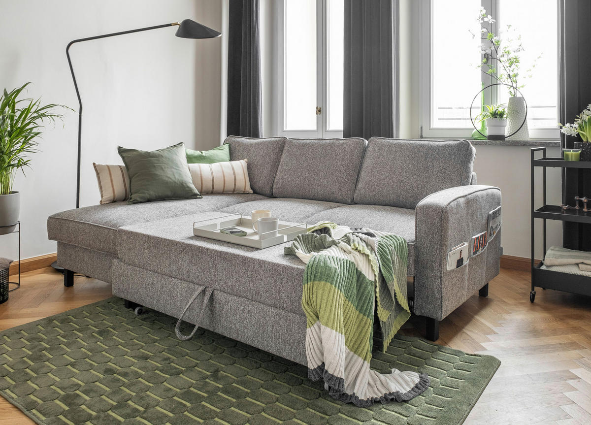 ECKSOFA in Struktur Grau  - Schwarz/Grau, Holz/Textil (148/228cm) - MID.YOU