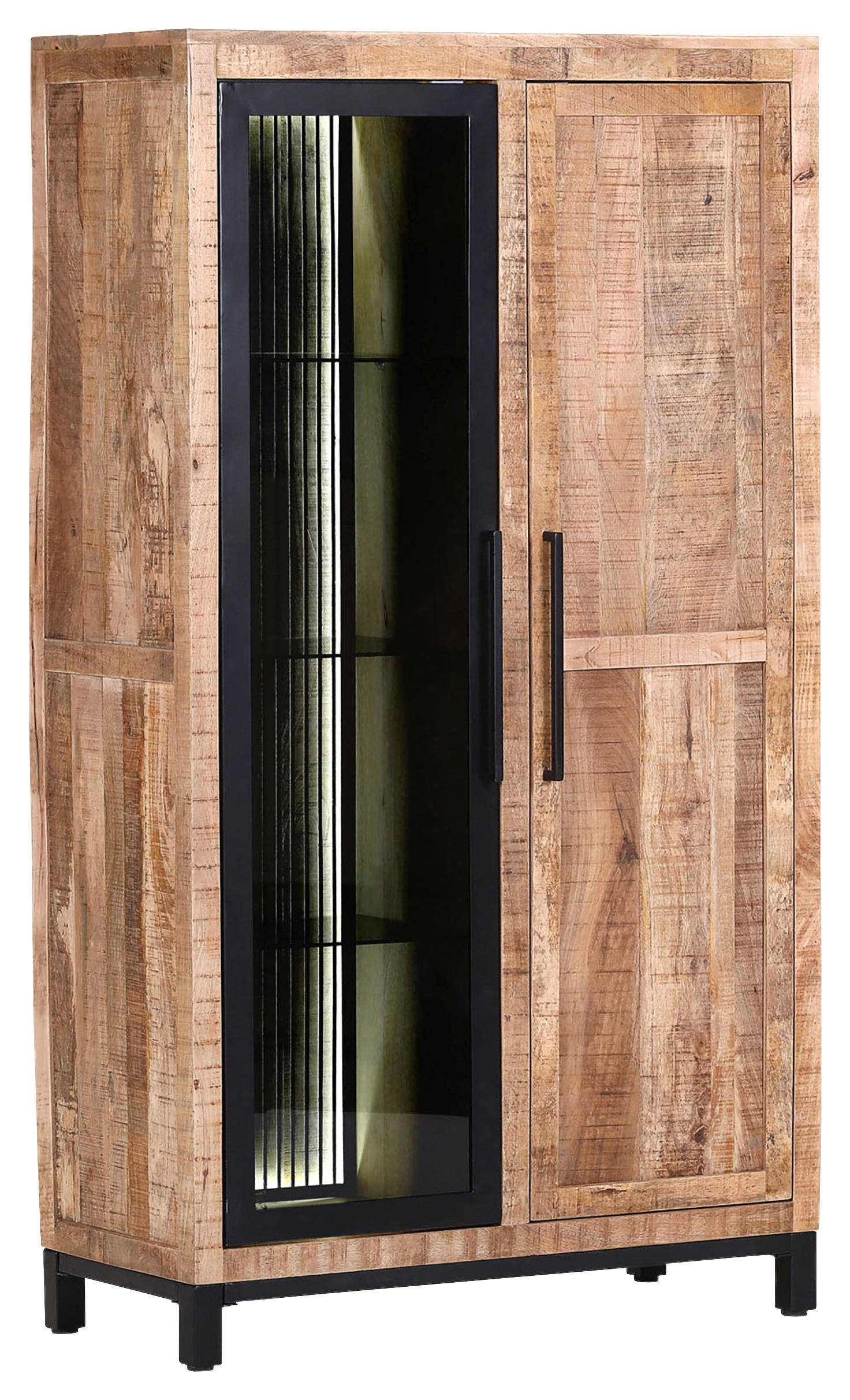 VITRINE in massiv Mangoholz Naturfarben, Schwarz  - Schwarz/Naturfarben, MODERN, Glas/Holz (90/160/43cm) - Livetastic