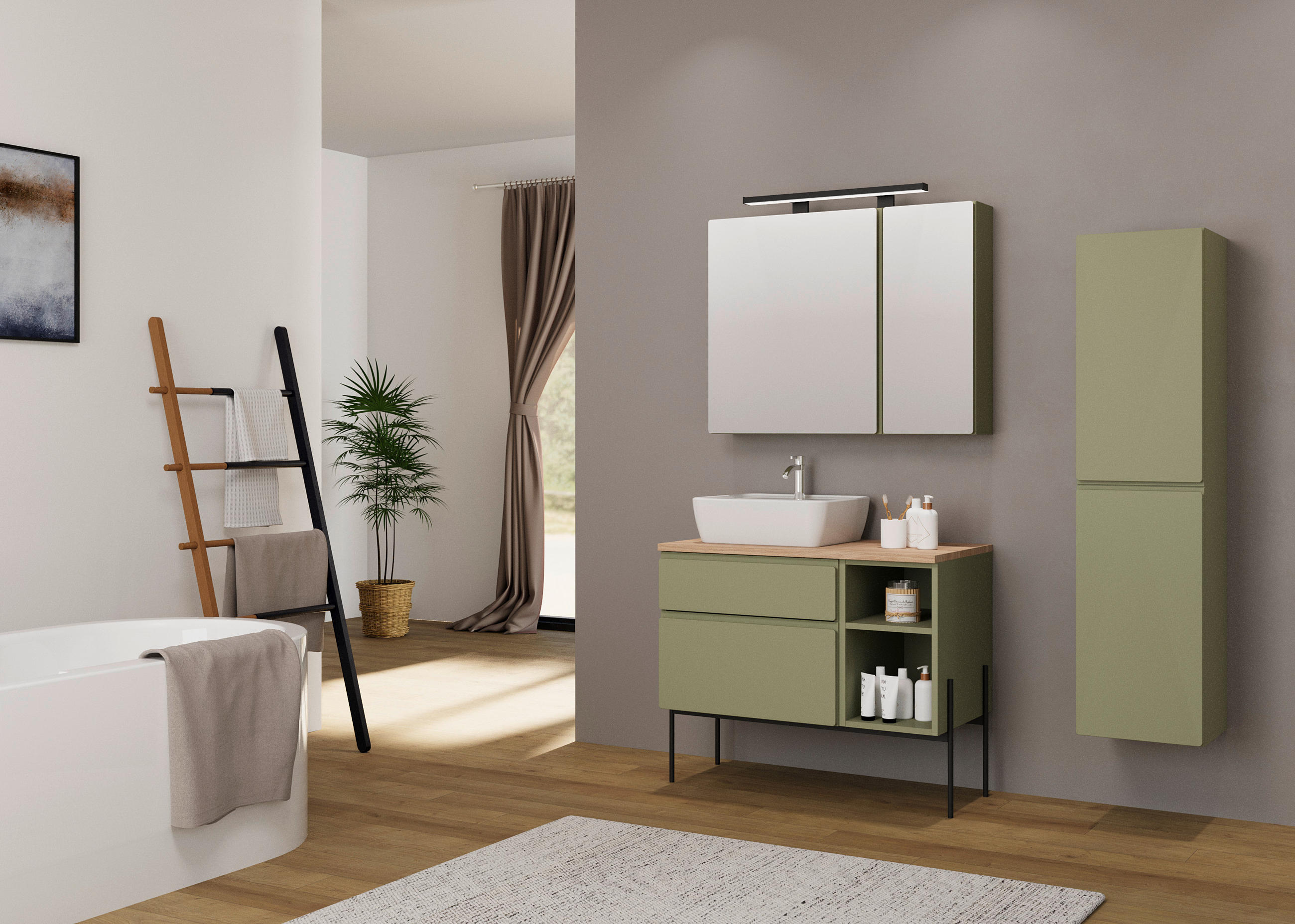 SPIEGELSCHRANK 90/75/18 cm  - Grün, Modern, Glas/Holzwerkstoff (90/75/18cm) - Welnova