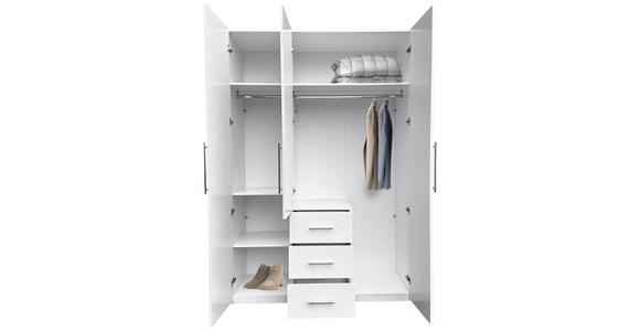 KLEIDERSCHRANK in Weiß, Weiß Hochglanz - Weiß Hochglanz/Alufarben, KONVENTIONELL, Holzwerkstoff/Metall (147/219/59cm) - Carryhome