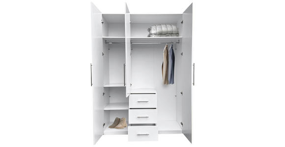 KLEIDERSCHRANK 147/219/59 cm 3-türig  - Weiß Hochglanz/Alufarben, KONVENTIONELL, Holzwerkstoff/Metall (147/219/59cm) - Carryhome