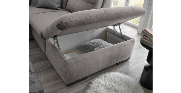 ECKSOFA  in Mikrovelours Hellgrau  - Hellgrau/Schwarz, KONVENTIONELL, Kunststoff/Textil (265/217cm) - Carryhome