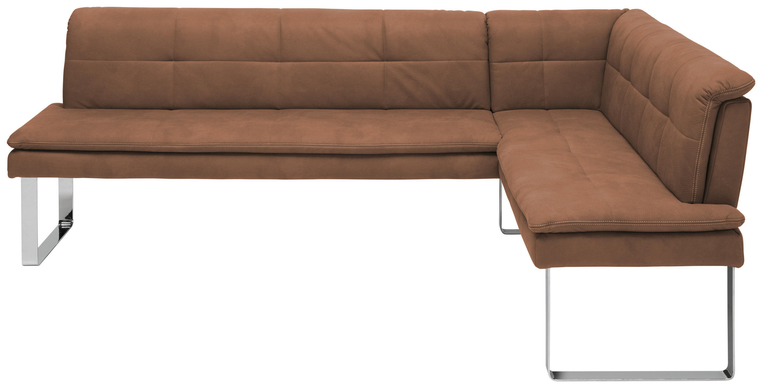 ECKBANK in Metall, Textil Chromfarben, Hellbraun  - Chromfarben/Hellbraun, Design, Textil/Metall (253/174cm) - Novel