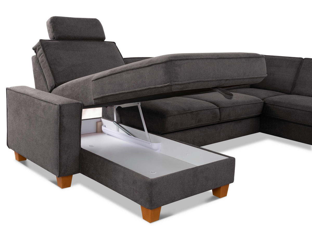 WOHNLANDSCHAFT Dunkelgrau Flachgewebe  - Eichefarben/Dunkelgrau, KONVENTIONELL, Holz/Textil (161/309/213cm) - Sit & More