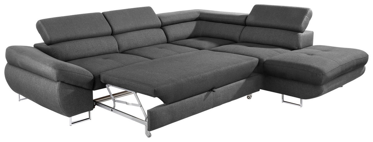 ECKSOFA Dunkelgrau Webstoff  - Dunkelgrau, Design, Textil/Metall (280/235cm) - Hom`in