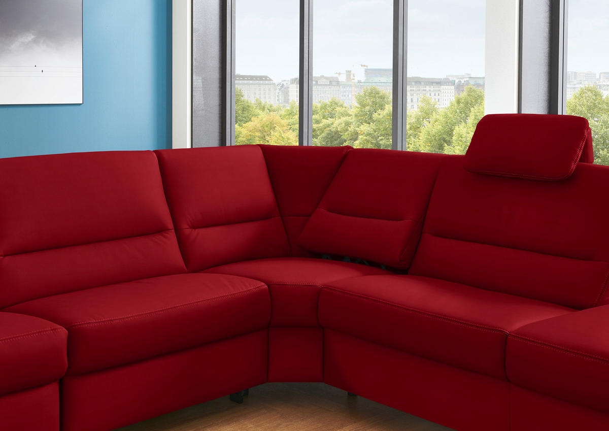ECKSOFA in Echtleder Rot  - Rot/Alufarben, Konventionell, Leder/Metall (290/249cm) - Beldomo Premium