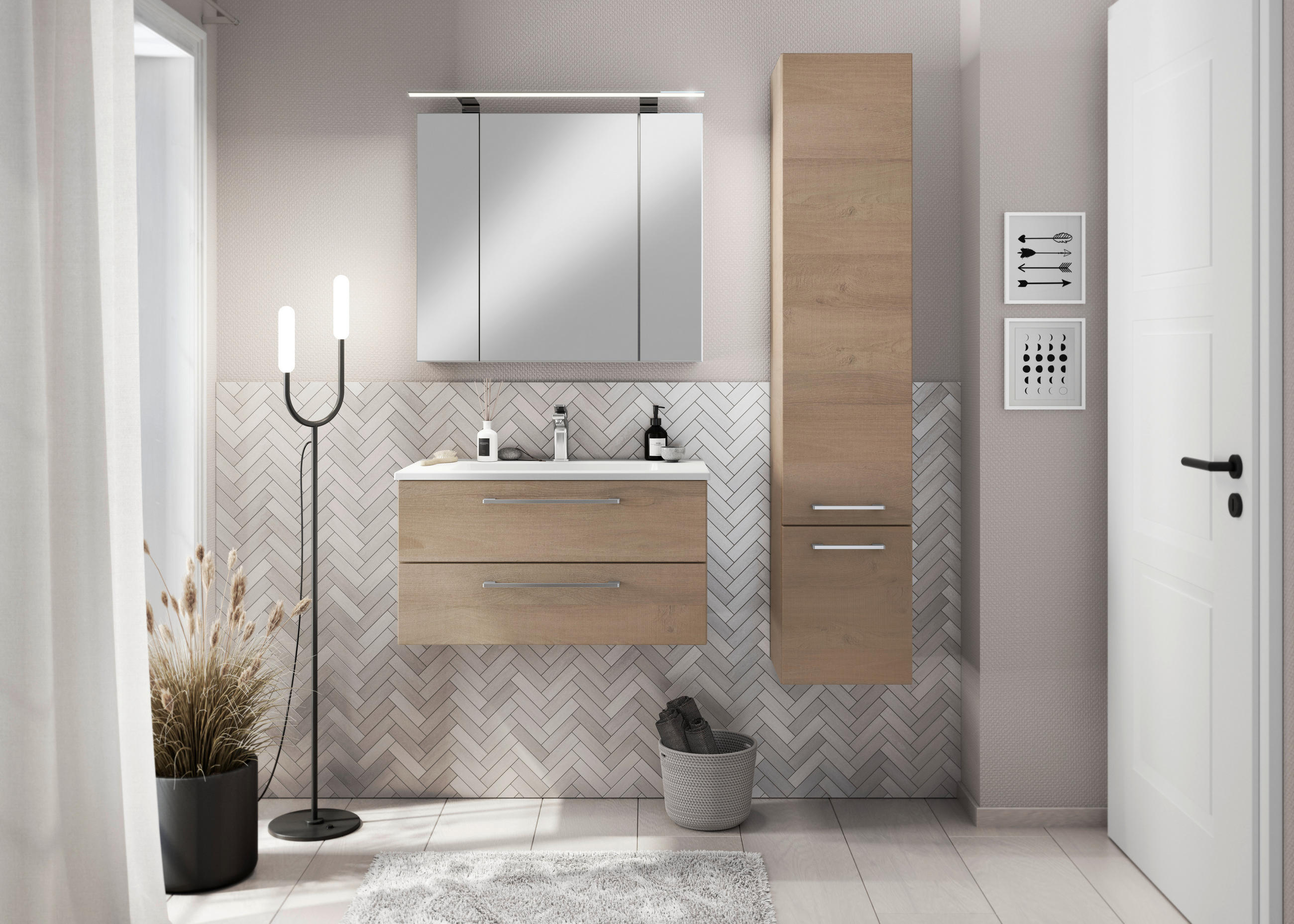 BADEZIMMER 4-teilig  in 82,2 cm  - Chromfarben/Hellbraun, Basics, Glas/Keramik (82,2cm)