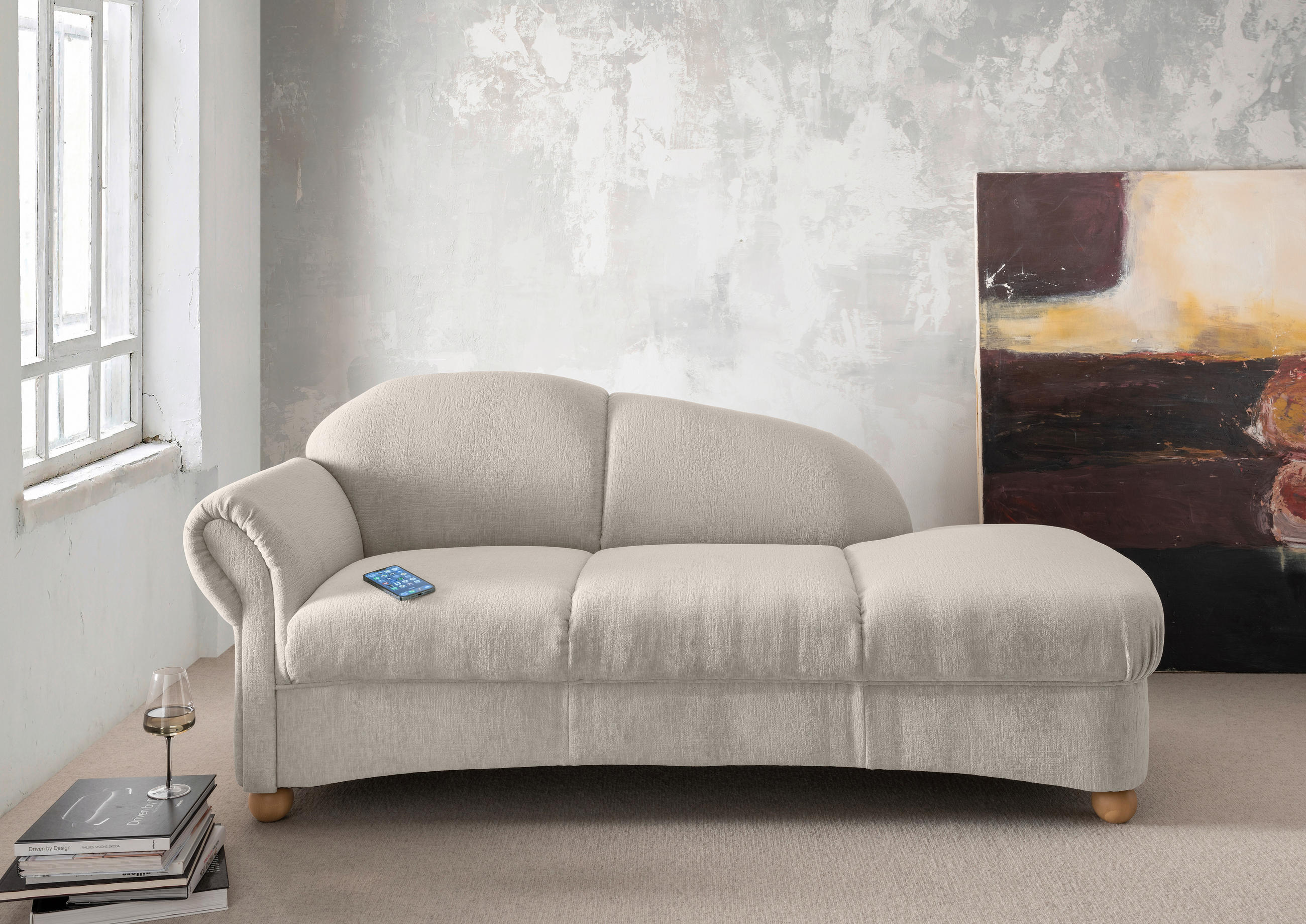 OTTOMANE in Mikrofaser Weiss  - Wildeiche/Weiss, Konventionell, Holz/Textil (86/84/190cm) - Livetastic