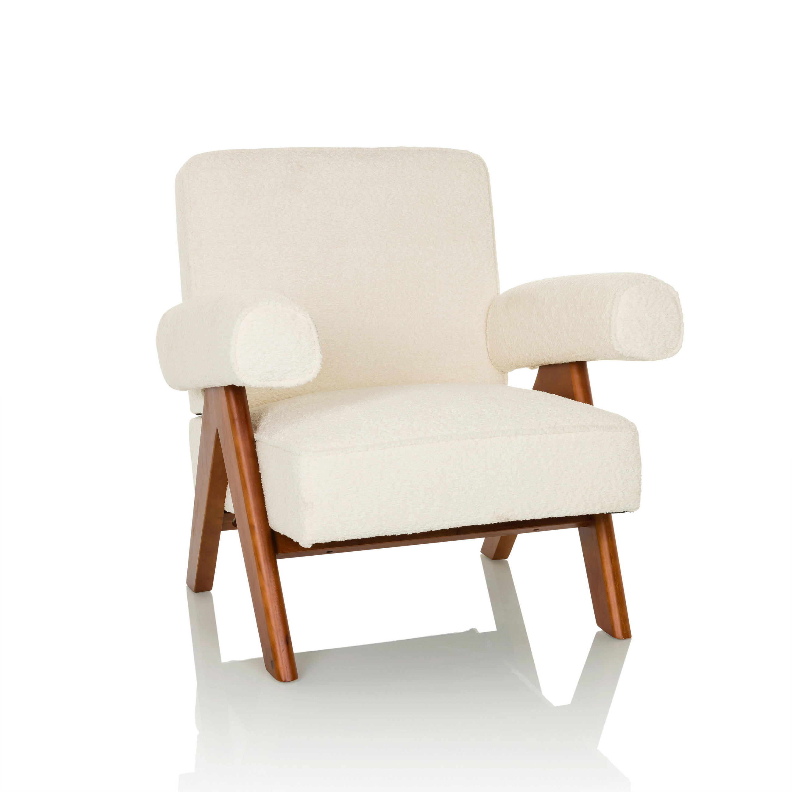 LOUNGEFÅTÖLJ  - vit/brun, Modern, trä/textil (75/74/75cm) - MID.YOU