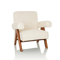 LOUNGESESSEL Bouclé Weiß    - Weiß/Braun, MODERN, Holz/Textil (75/74/75cm) - MID.YOU