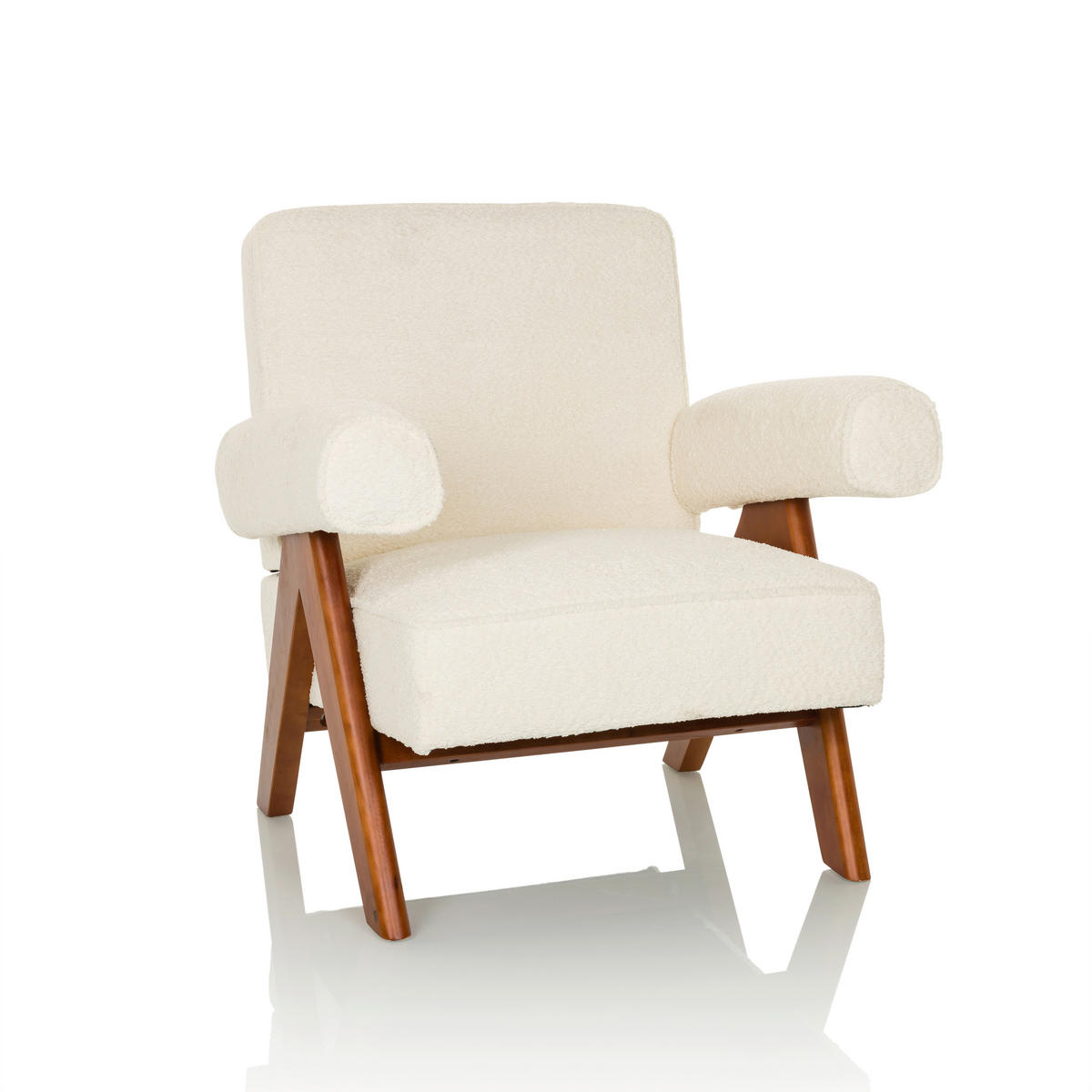 LOUNGESESSEL Bouclé Weiß    - Weiß/Braun, MODERN, Holz/Textil (75/74/75cm) - MID.YOU
