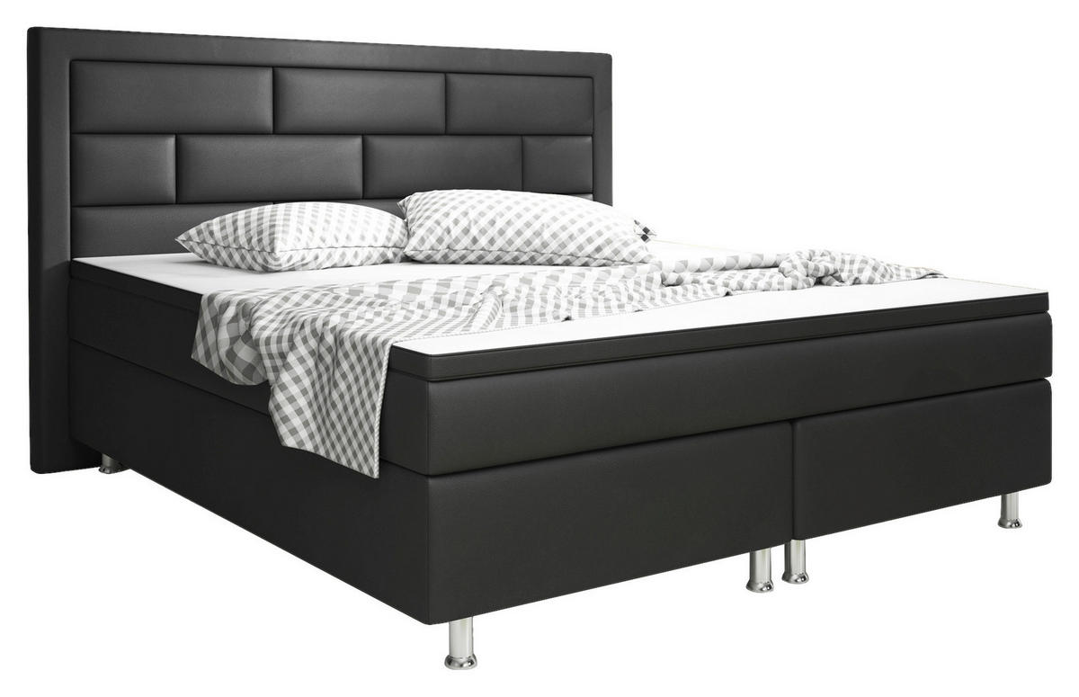BOXSPRINGBETT 180/200 cm  in Schwarz  - Silberfarben/Schwarz, KONVENTIONELL, Leder/Textil (180/200cm) - MID.YOU