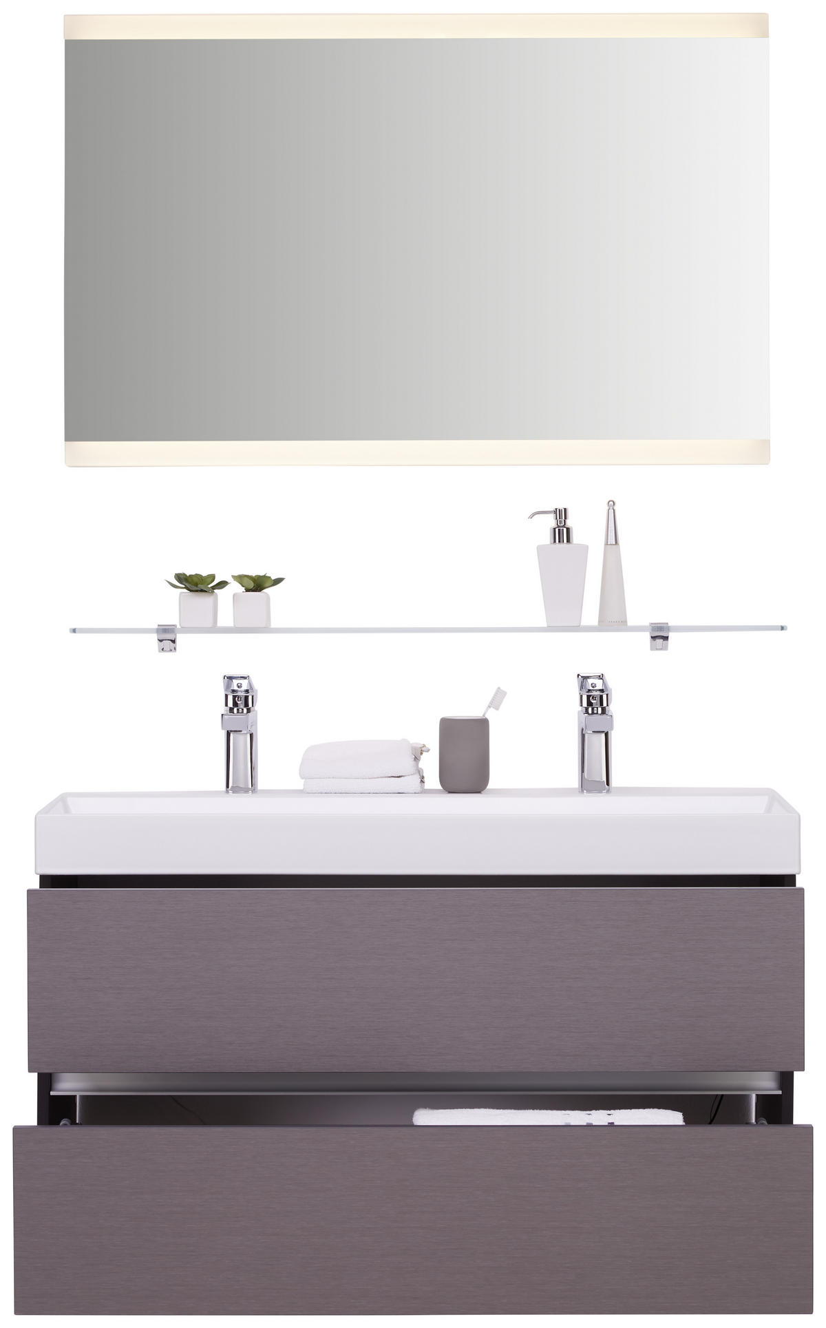 BADRUM 100 cm  - vit/ekfärgad, Modern, trämaterial/glas (100cm) - Dieter Knoll